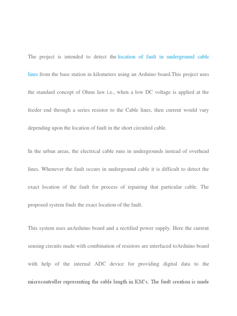 Underground Cable Fault Detection System | PDF | Relay | Rectifier