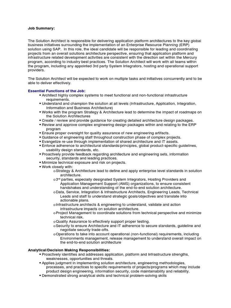 Job Summary:: Essential Functions of The Job | PDF | Information ...