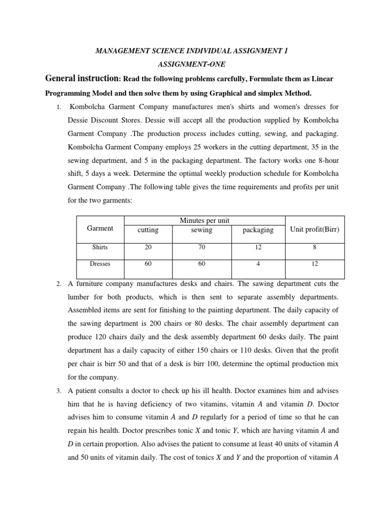 Linear Programming Problem Solutions | PDF | Desk | Vitamin D