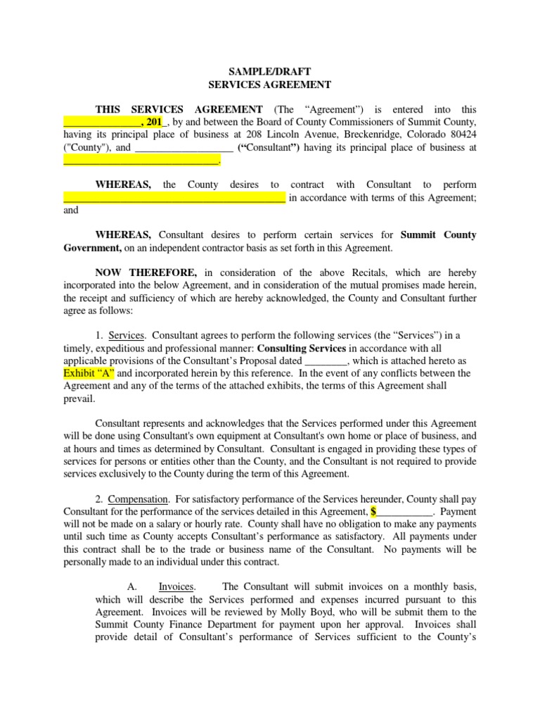Services Agreement with Exhibit A | PDF | Indemnity | Liability Insurance