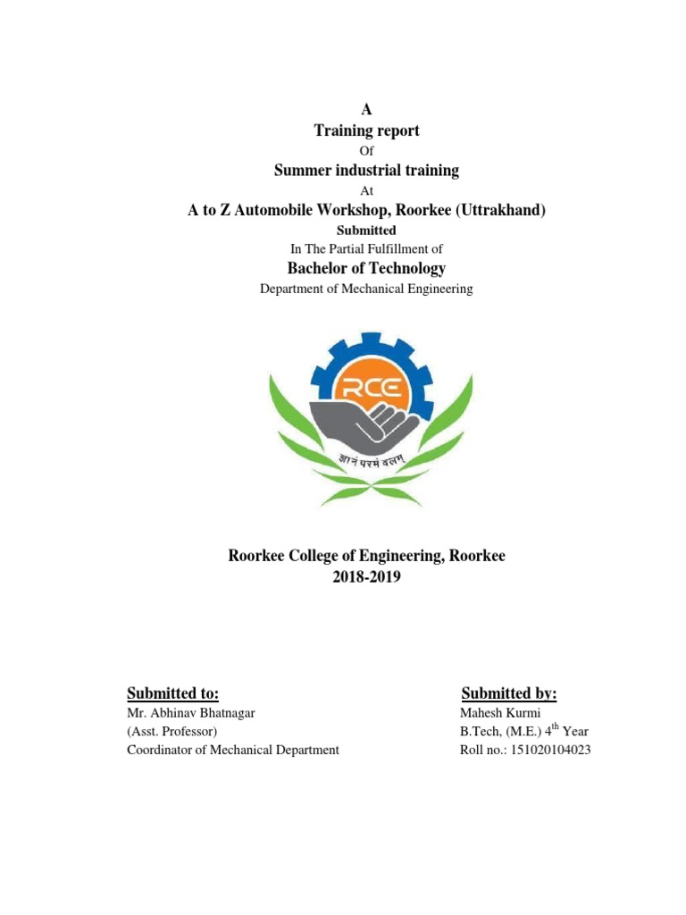 MECHANICAL ENGINEERING TRAINING REPORT PDF visual data 3