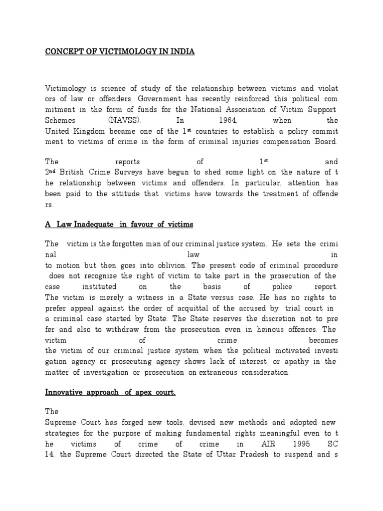 Victimology Concepts in India | PDF | Victimology | Crime & Violence
