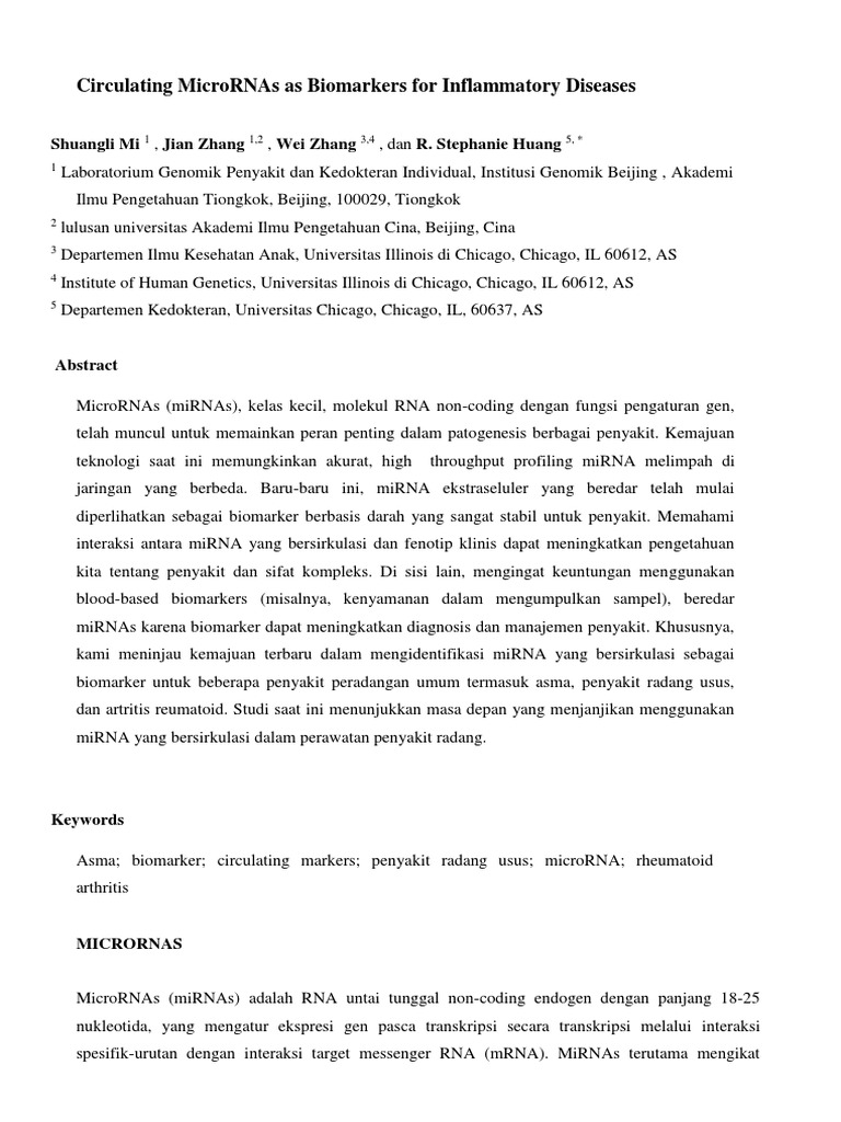 Circulating MicroRNAs As Biomarkers For Inflammatory Diseases | PDF
