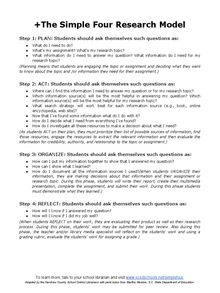 Overview of The Simple Four Research Model | PDF | Librarian | Question