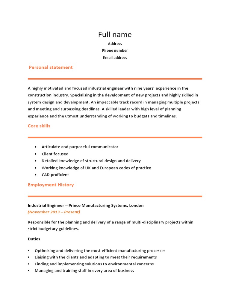 Industrial Engineer CV Template | PDF | Industrial Engineering ...