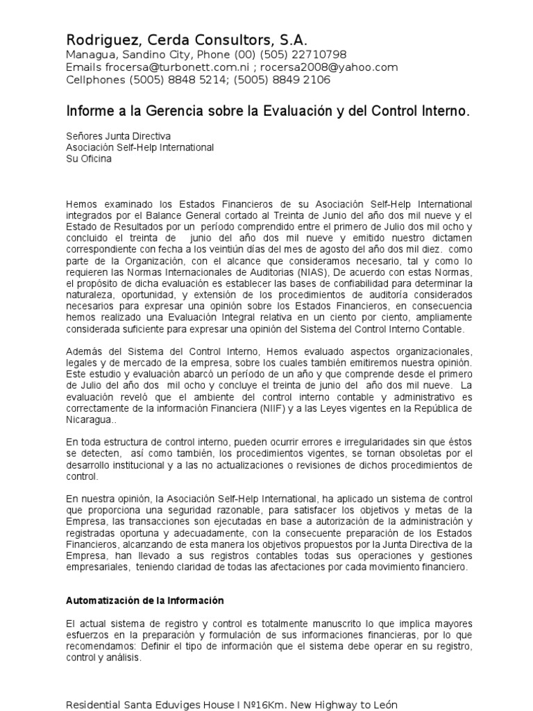 Informe de Evaluación del Control Interno | PDF | Contabilidad | Auditoría