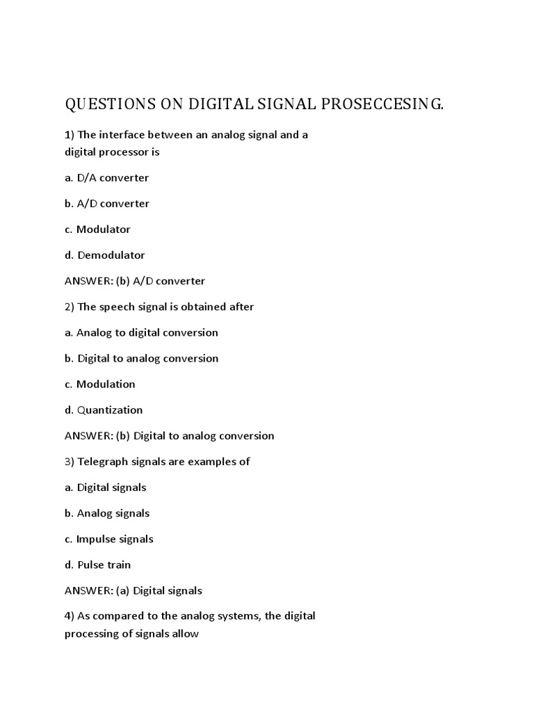 Questions On Digital Signal Proseccesing Download Free PDF Analog