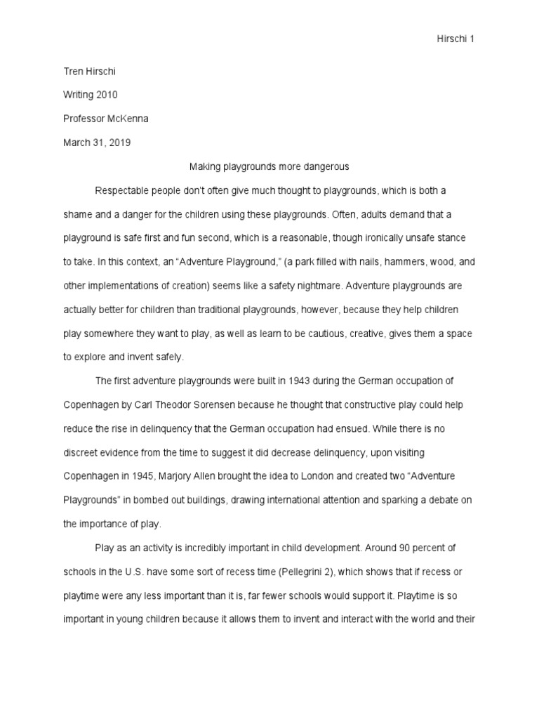 playground college essay