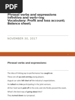 Phrasal Verbs and Expressions Infinitive and Verb+ing Vocabulary: Profit and Loss Account Balance Sheet