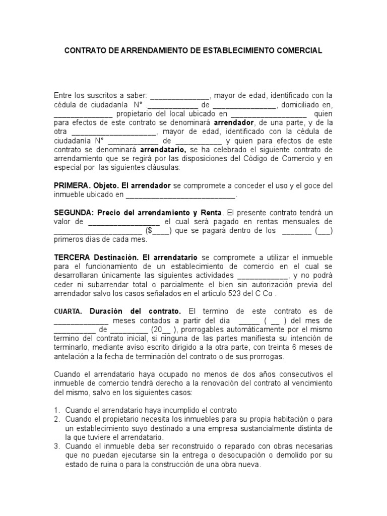 Contrato Arrendamiento Local Comercial | PDF | Alquiler | Propiedad