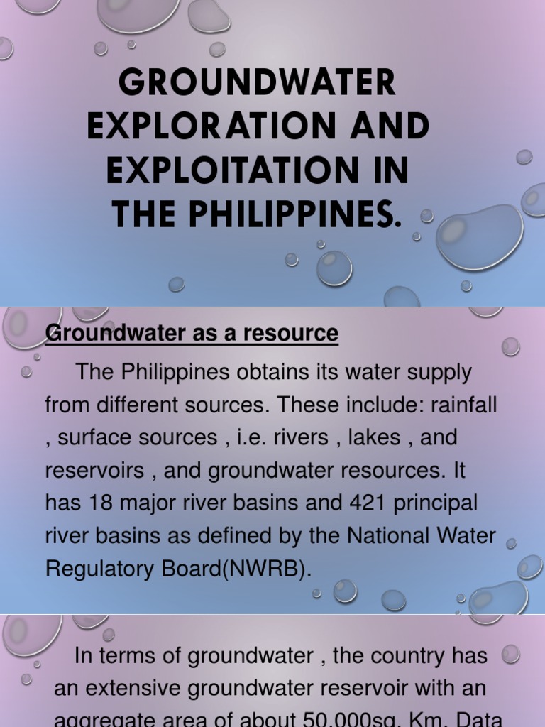 Groundwater Exploration and Exploitation in the Philippines