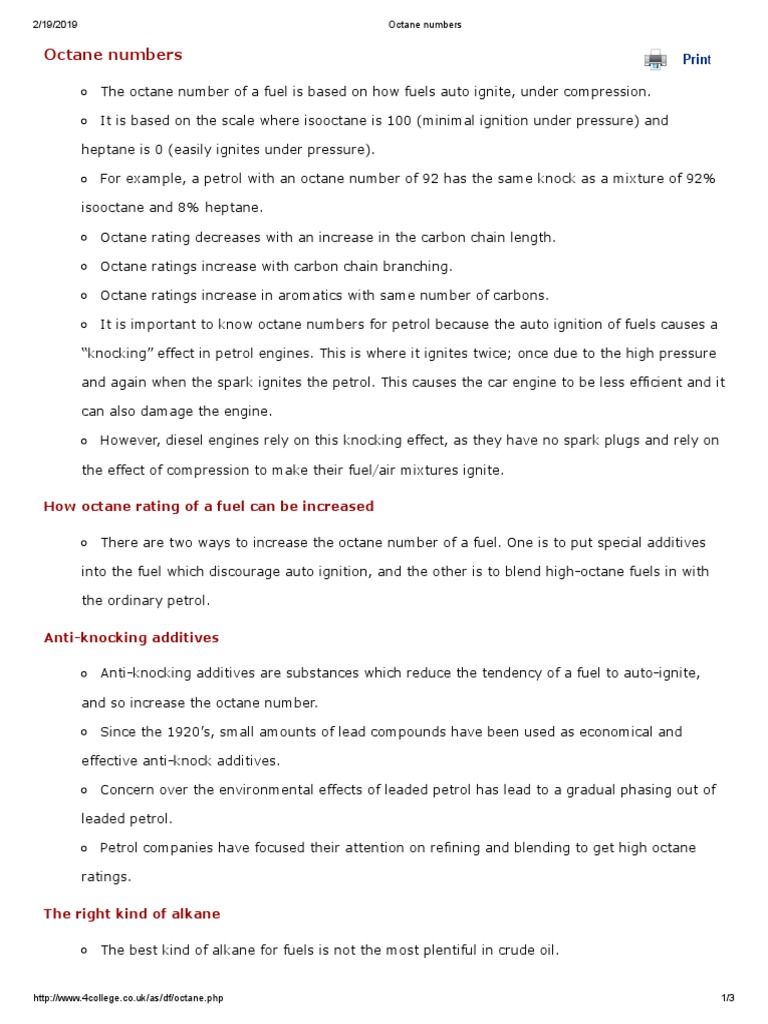 Octane Numbers Pdf Pdf Cracking Chemistry Gasoline
