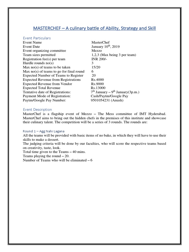 MasterChef Culinary Competition 2019 | PDF | Western Cuisine | Regional ...