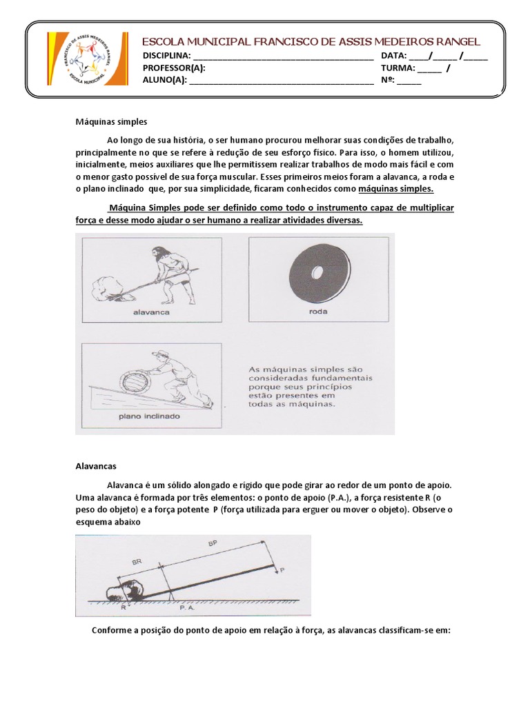 Máquinas Simples Antigas Alavancas Planos Inclinados E Rodas Pdf