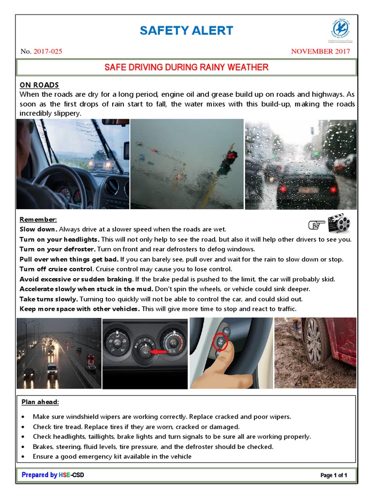 Safety Alert: Safe Driving During Rainy Weather | PDF