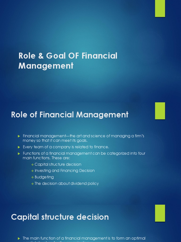 Role & Goal of Financial Management PDF Capital Structure