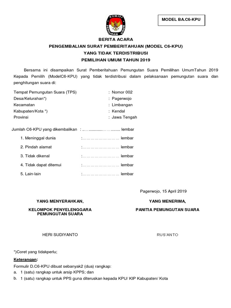 Surat Pemberitahuan Pemungutan Suara Kepada Pemilih 2019