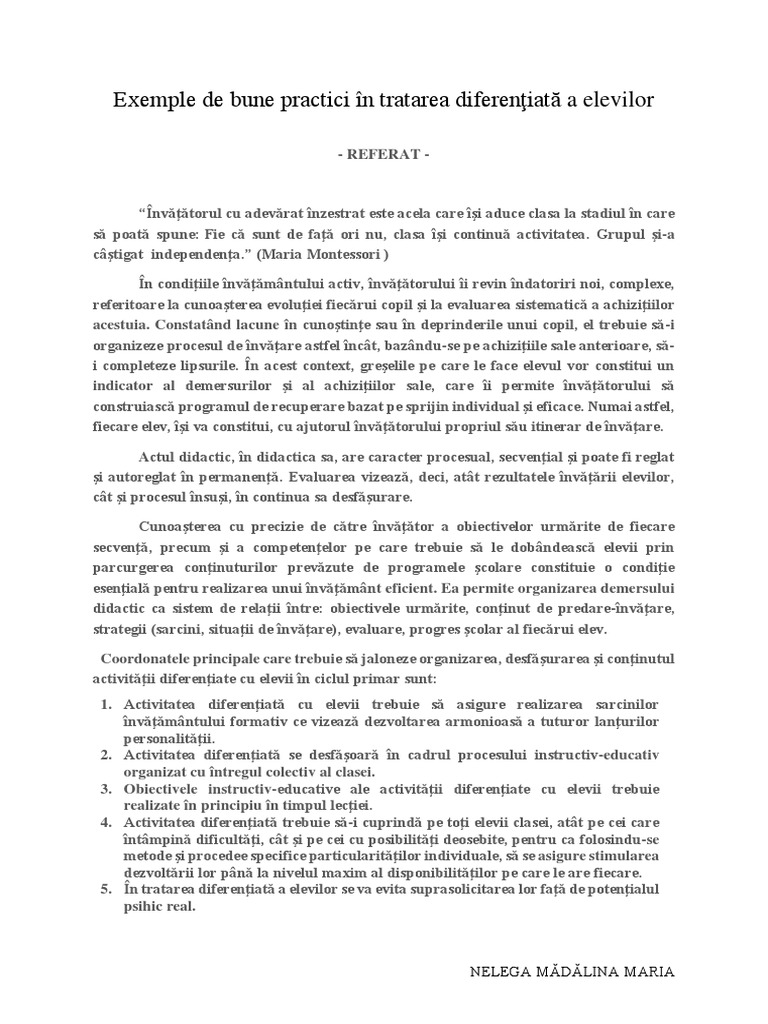 Exemple de Bune Practici În Tratarea Diferenţiată A Elevilor | PDF