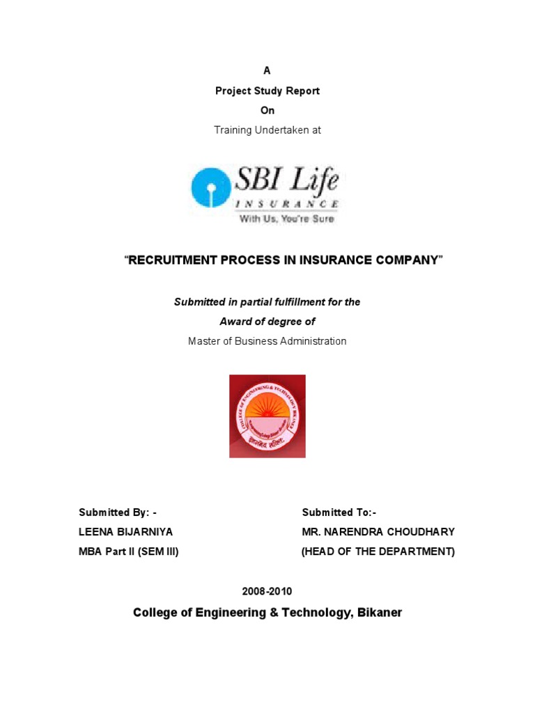 Recruitment Process in Insurance MBA Report | PDF | Career & Growth ...