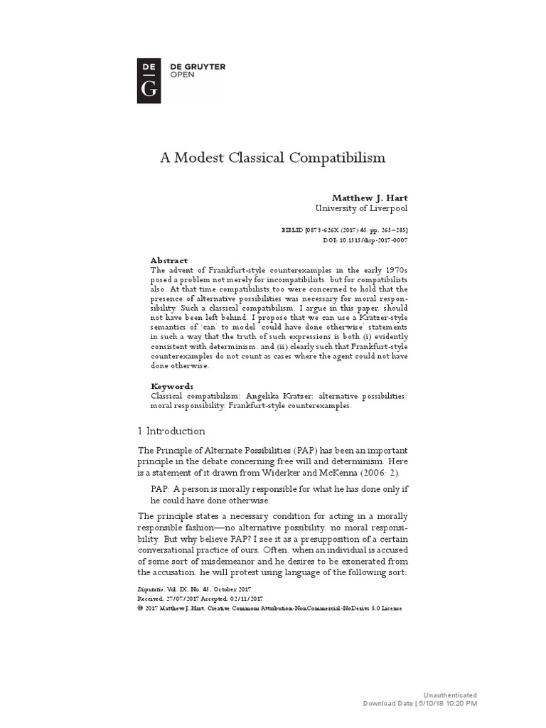 (Disputatio) A Modest Classical Compatibilism PDF Modal Logic