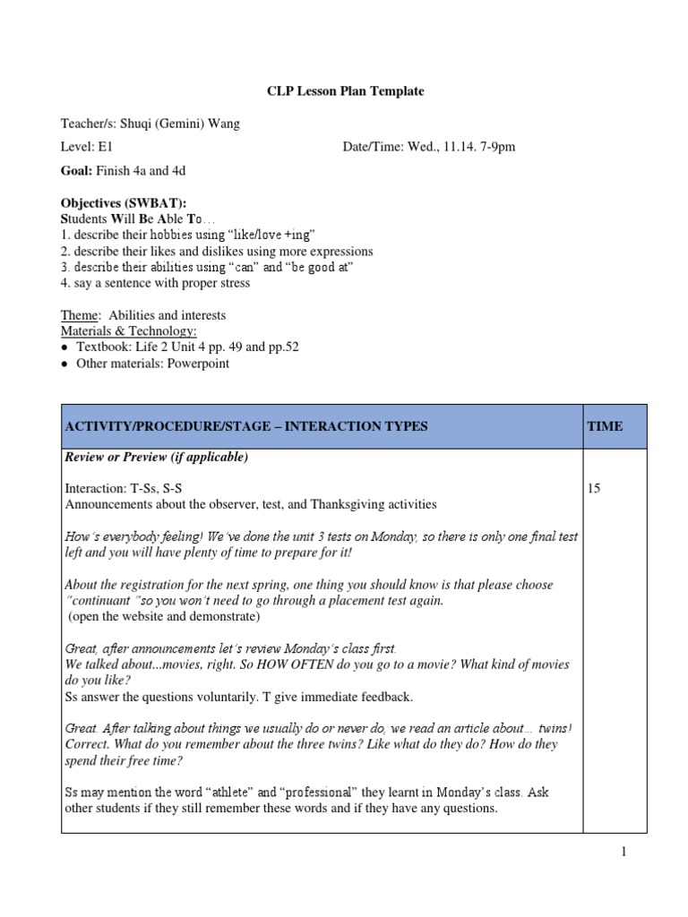 Sample Lesson Plan 1 | PDF | Question | Verb