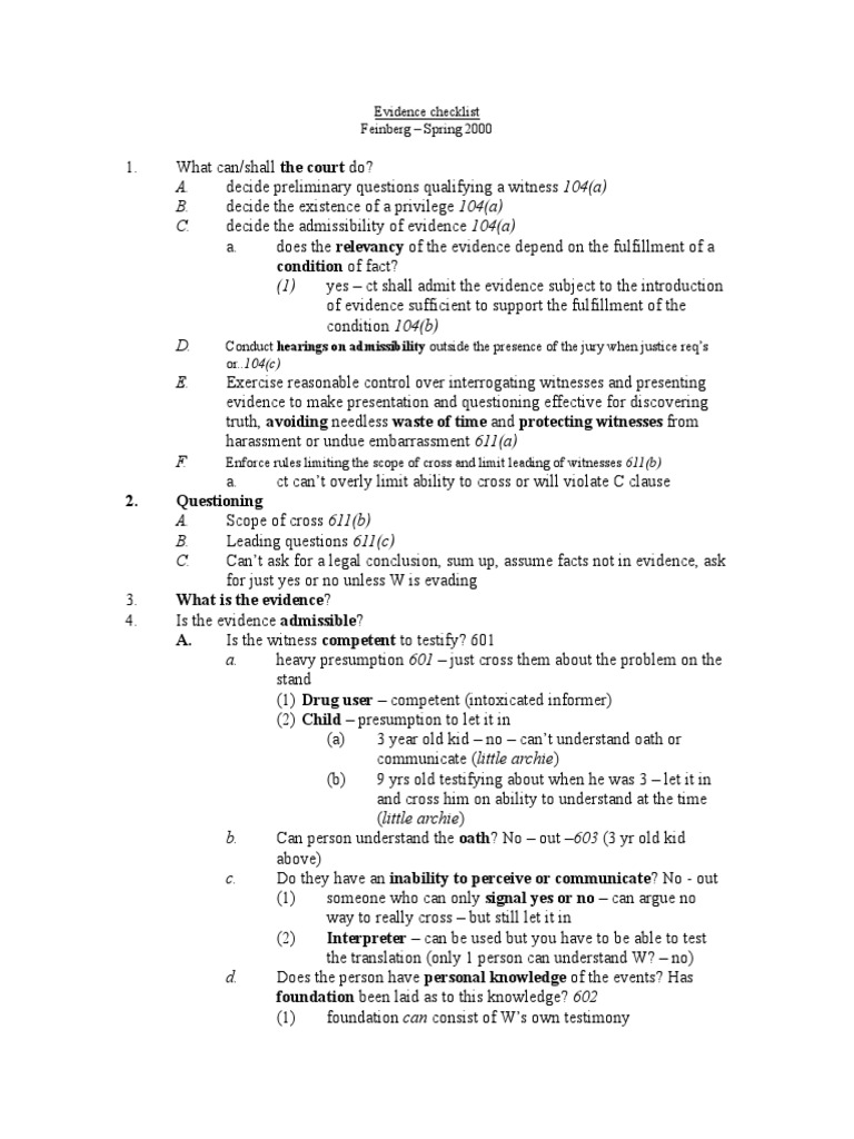 Old Evidence Outline | PDF | Relevance (Law) | Hearsay