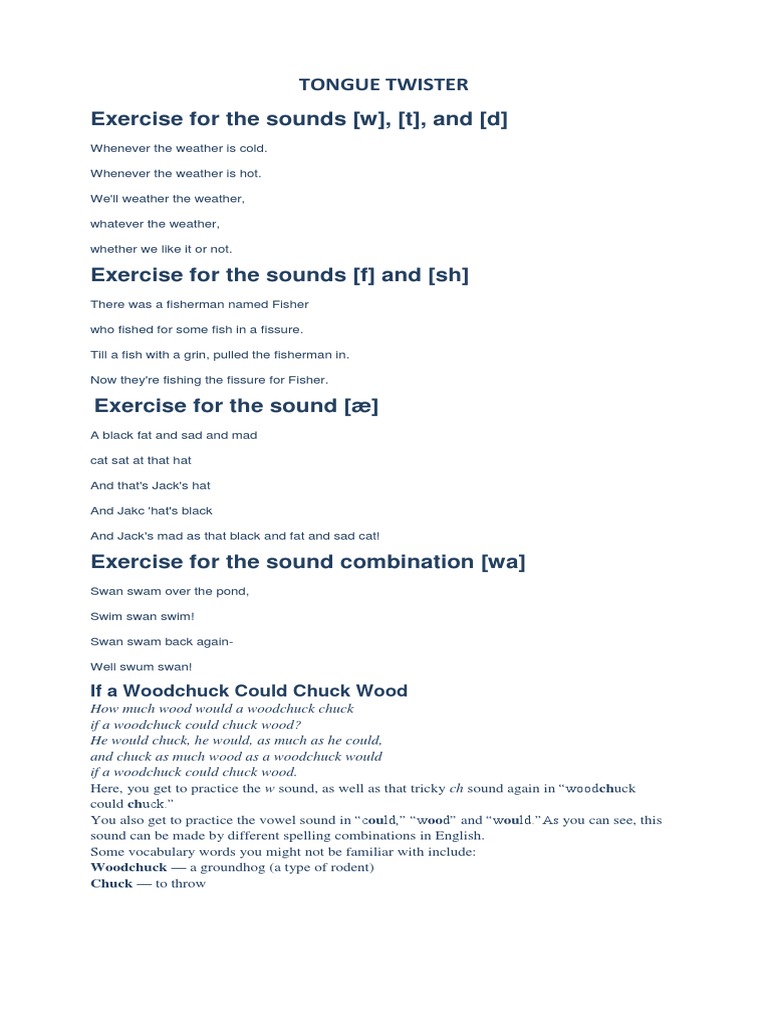 Tongue Twister Exercise For The Sounds (W), (T), and (D) If A
