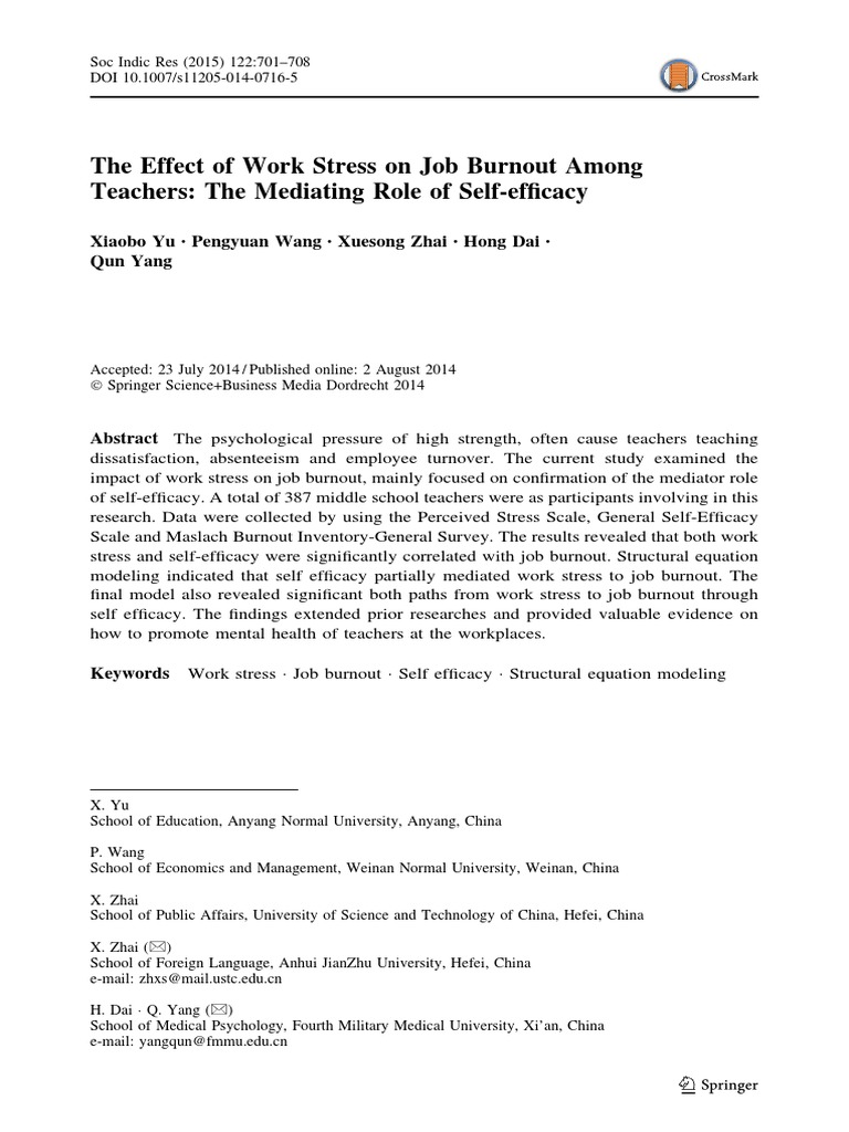 Work Stress and Teacher Burnout Study | PDF | Occupational Burnout ...