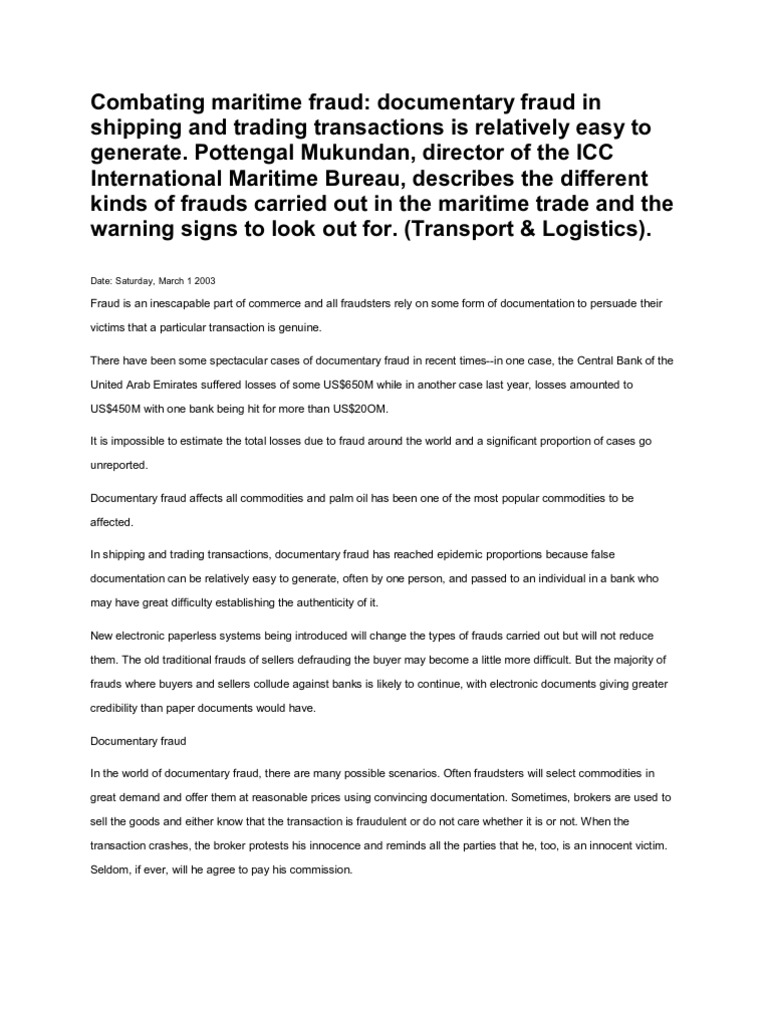 Maritime Fraud Letter Of Credit Fraud