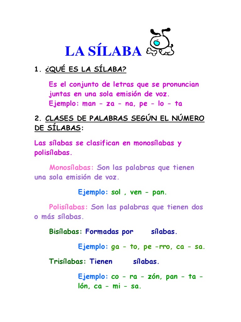 Clases De Palabras Según El Número De Sílabas