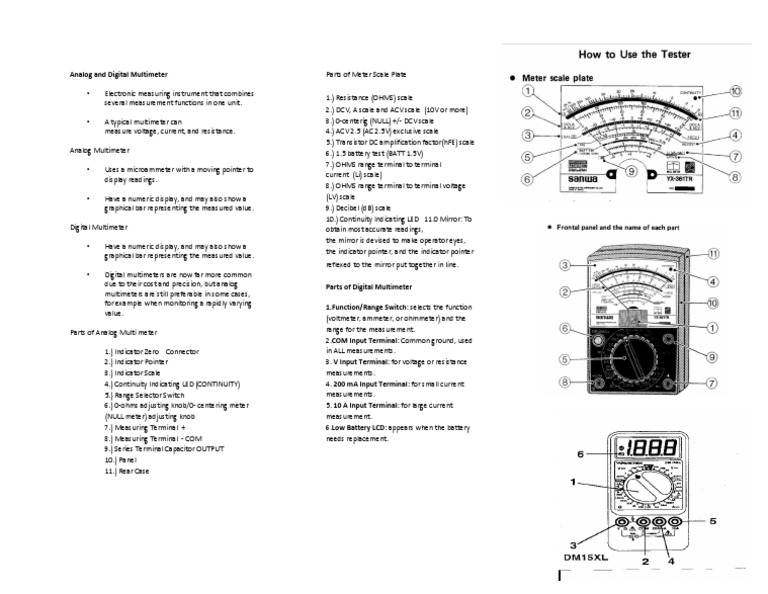 An Overview of the Key Components and Measurement Scales of Analog and  Digital Multimeters, PDF, Electrical Equipment