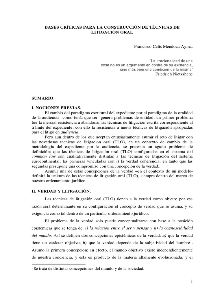 Tecnicas De Litigacion Oral Pdf Verdad Ley Procesal