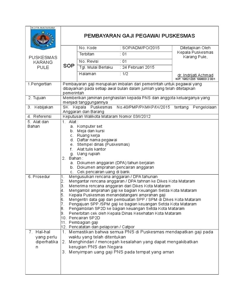 Pembayaran Gaji Pegawai Puskesmas