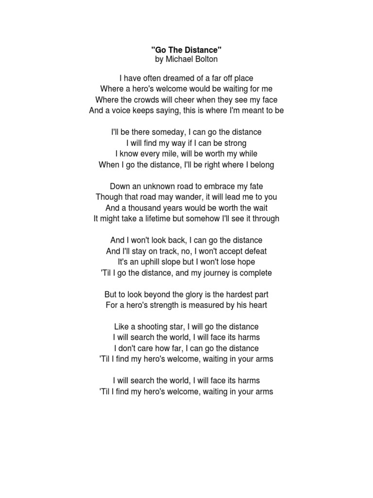 Go the Distance Lyrics by Michael Bolton | PDF