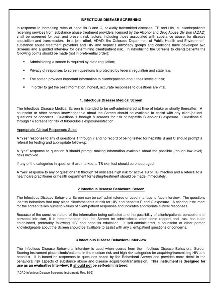 Infectious Disease Screening Protocols | PDF | Sexually Transmitted ...