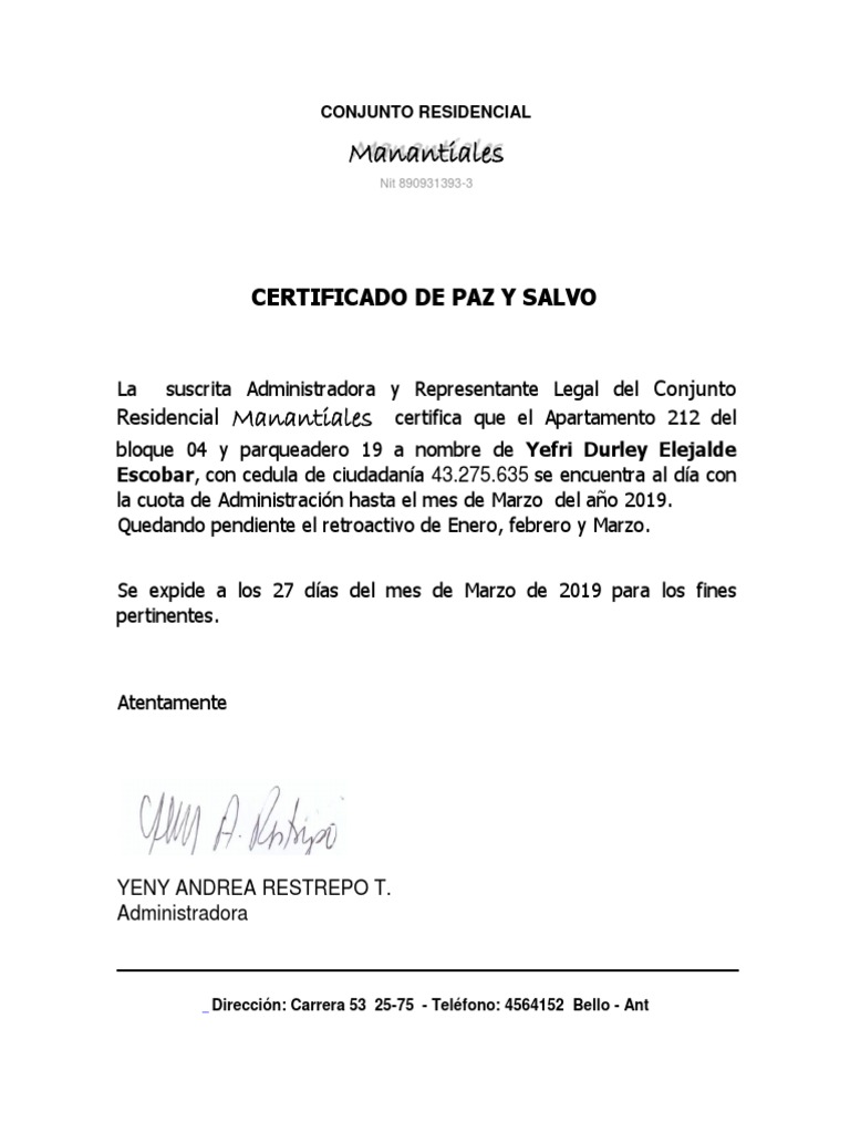 Paz y Salvo 212 | PDF