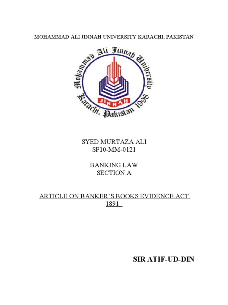 Banker's Books Evidence Act 1891 Evidence Judiciaries