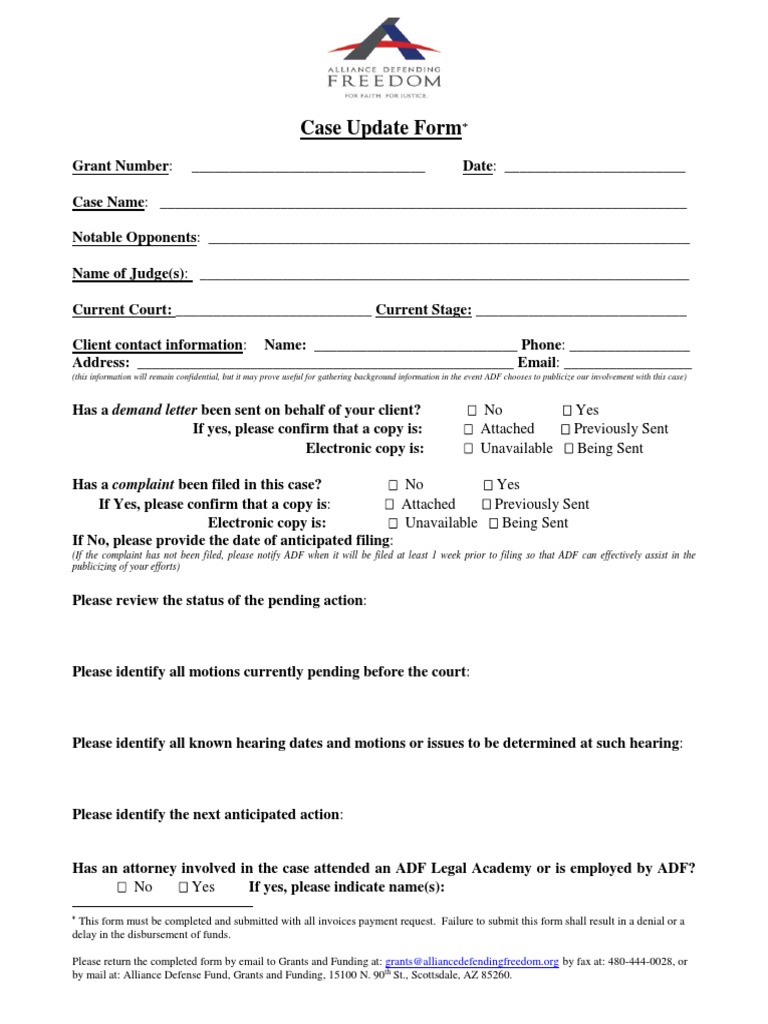 Case Update Form for Legal Proceedings | PDF | Complaint | Social ...