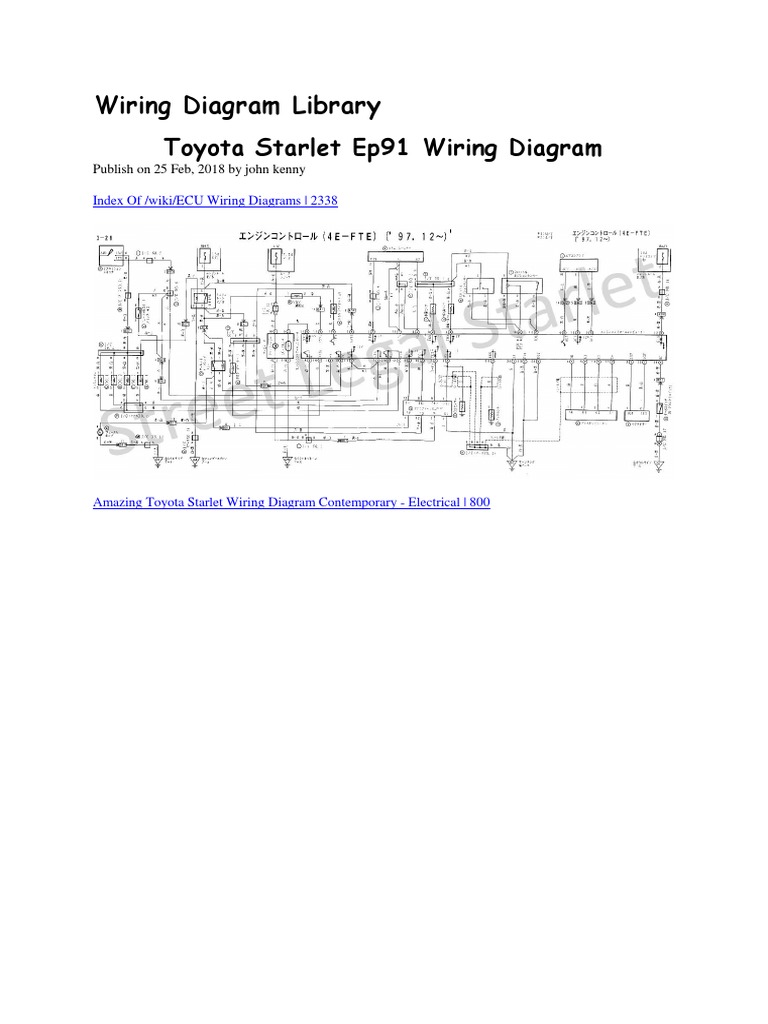 Toyota Starlet Ep91 Wiring Diagram | PDF | Electrical Wiring | Electrical  Engineering  Toyota Starlet 1987 Wiring Diagram    Scribd