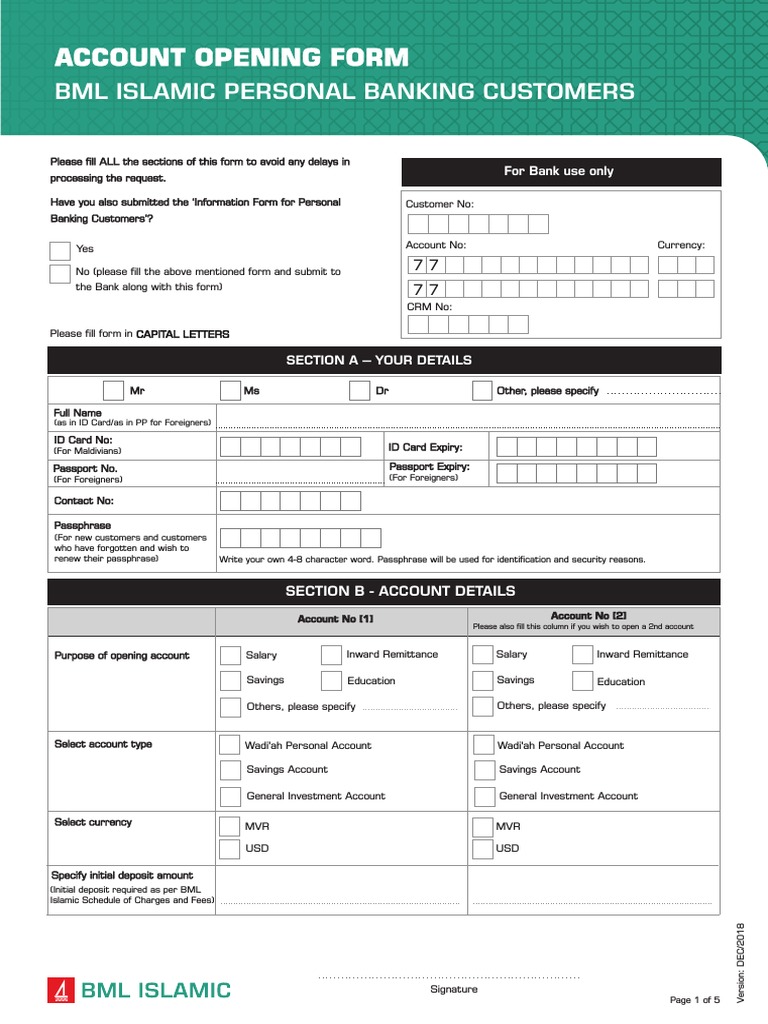 Business Account Opening Bml