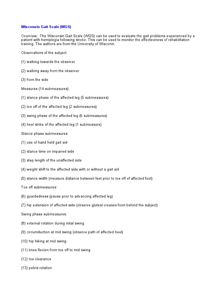 Wisconsin Gait Scale - WGS PDF | PDF | Anatomical Terms Of Motion | Foot