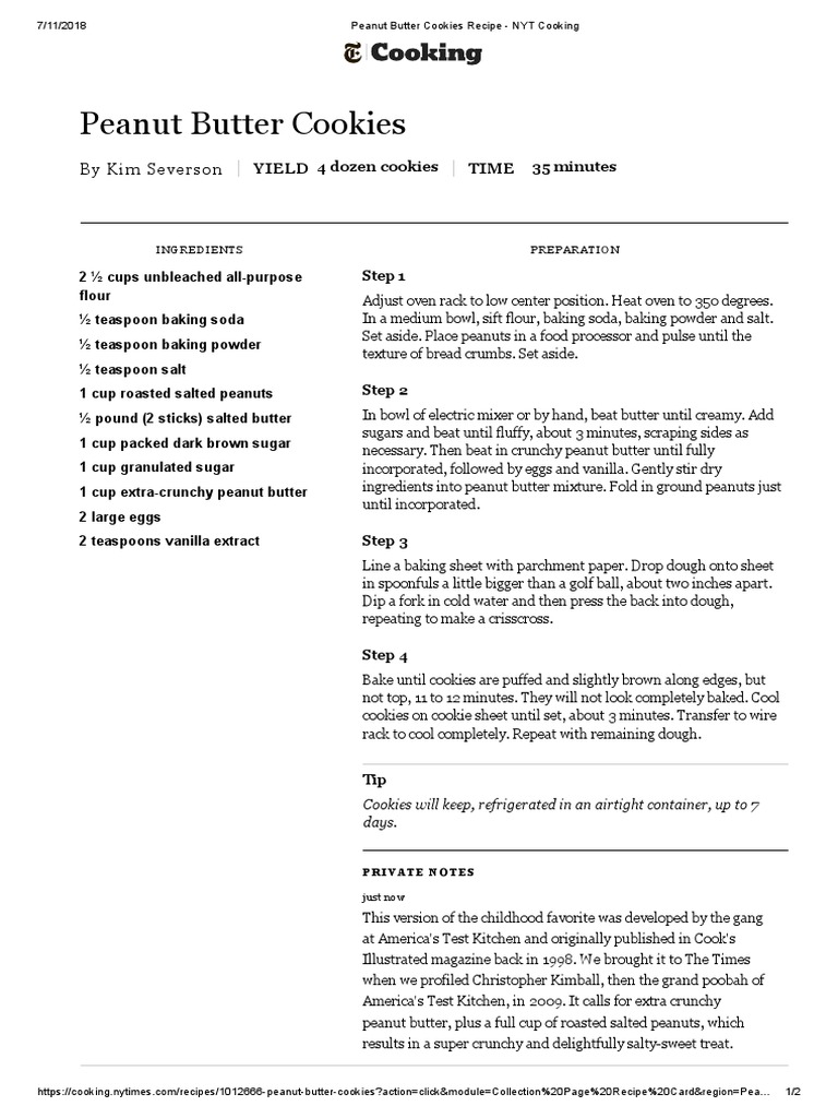 Peanut Butter Cookies Recipe NYT Cooking PDF Baking Peanut Butter