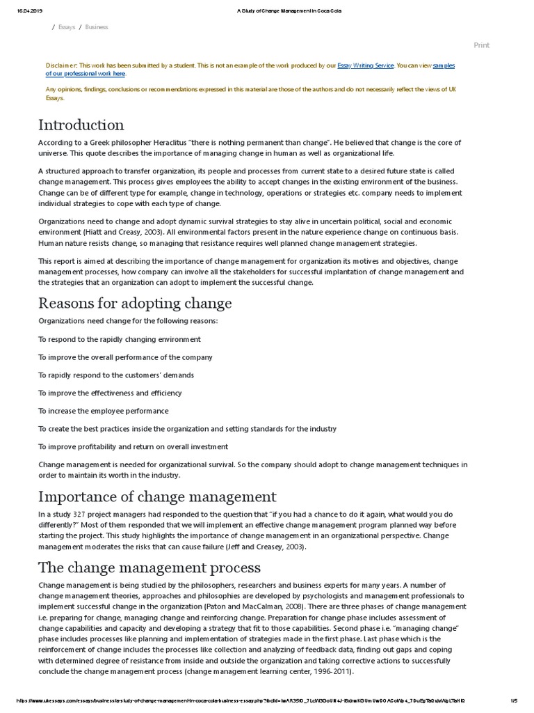 Change Management Strategies at Coca Cola | PDF | Change Management ...
