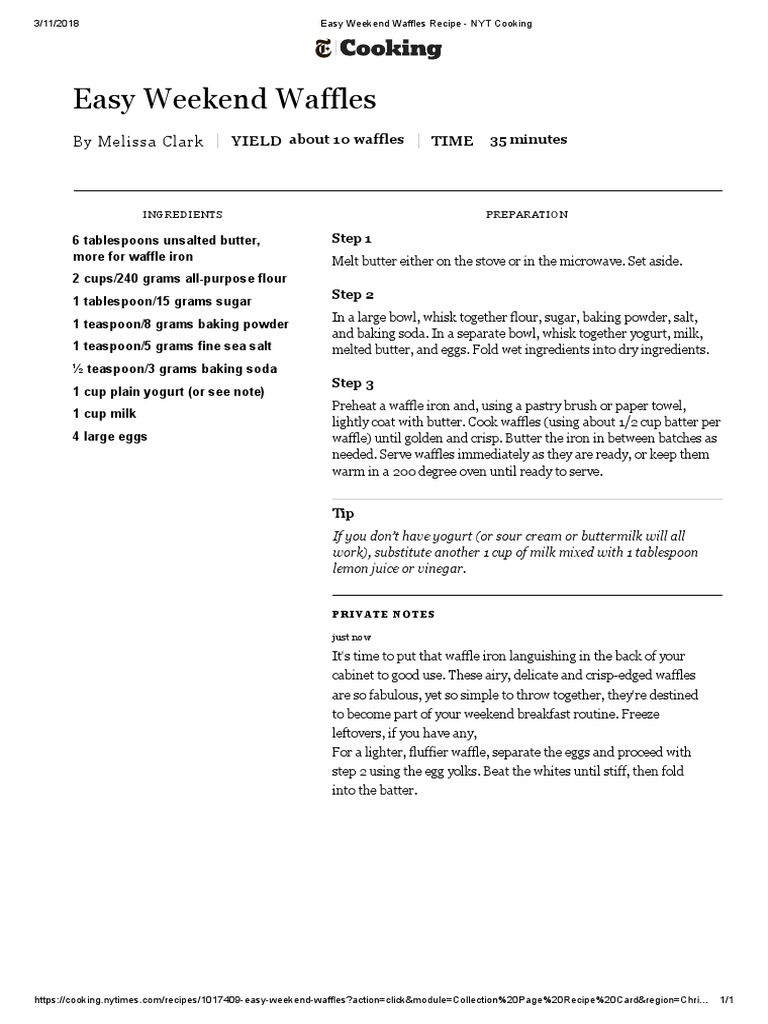Easy Weekend Waffles Recipe NYT Cooking PDF Waffle Butter