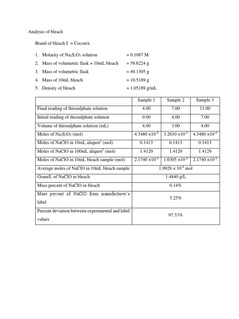 Calculation Exp 6 Molar Concentration Mole Unit