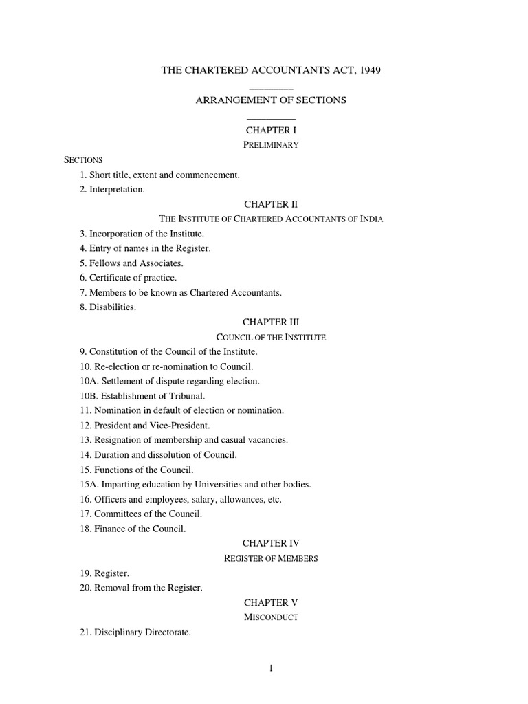 The Chartered Accountants Act, 1949 An Act to establish the Institute