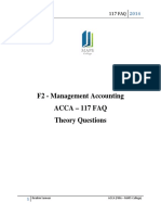F2 - Management Accounting Acca - 117 Faq Theory Questions