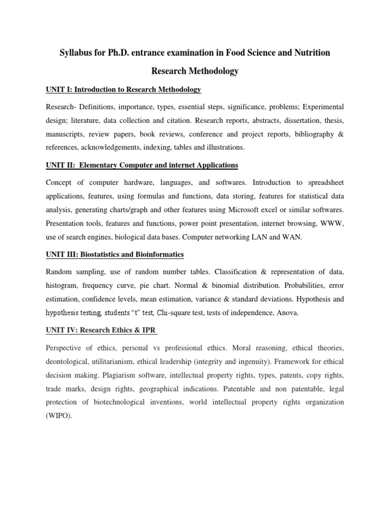 Ph.D. Entrance Syllabus: Food Science & Nutrition | PDF | Foods | Nutrition