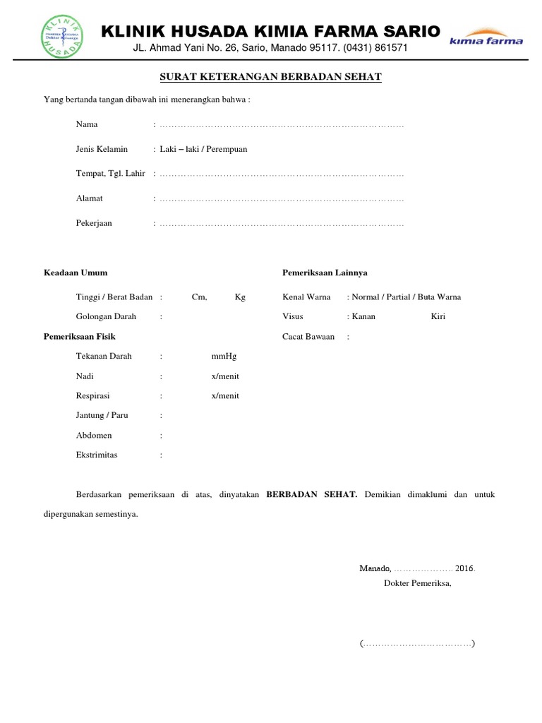 Surat Ket Berbadan Sehat Pdf