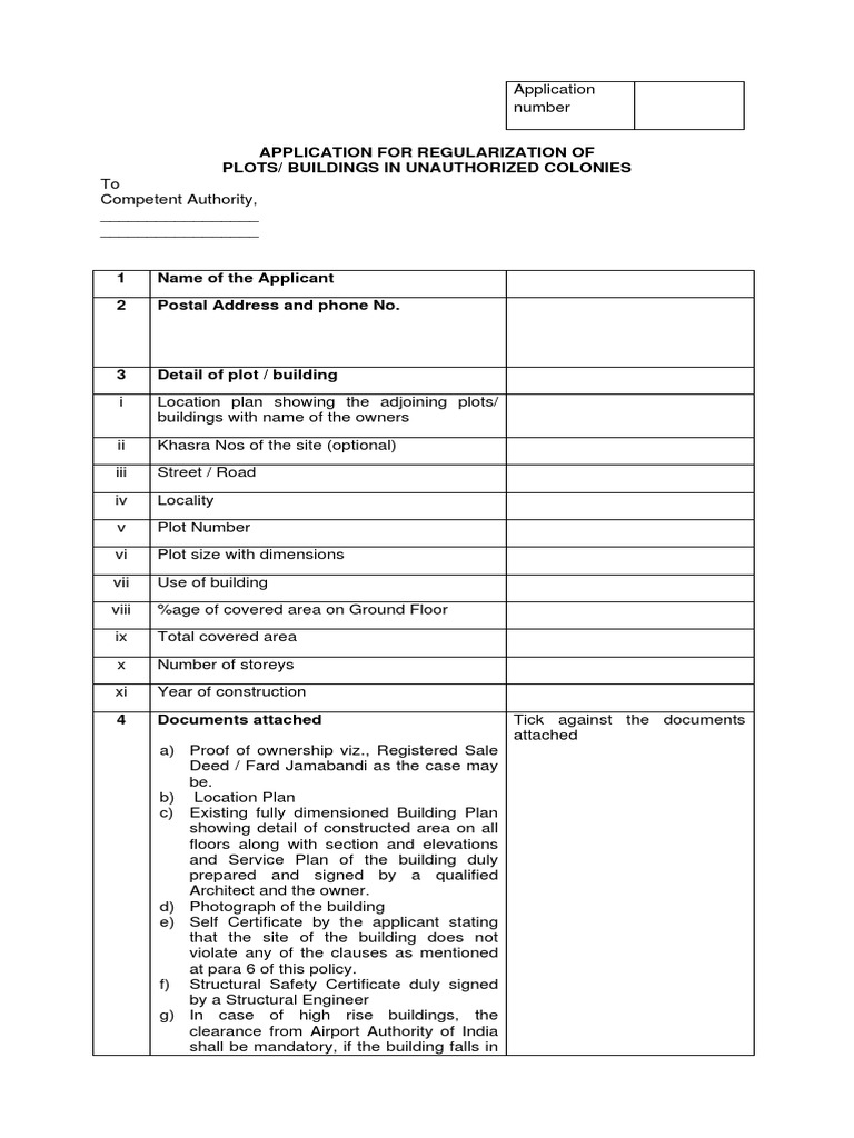 Application For Regularization of Plots/ Buildings in Unauthorized ...